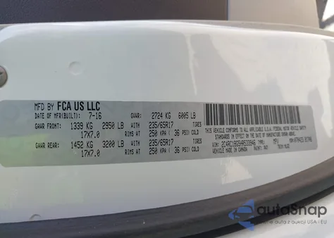 2017 Chrysler Pacifica Touring-L z USA, uszkodzony, nr VIN 2C4RC1BG5HR533946